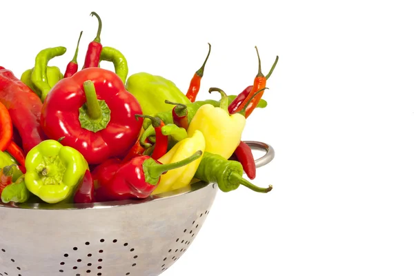 Fresh Peppers in a Colander — Stock Photo, Image