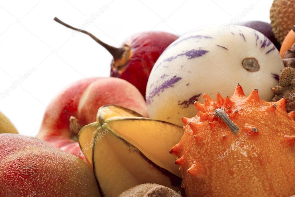 extreme close up shot of different tropical fruits