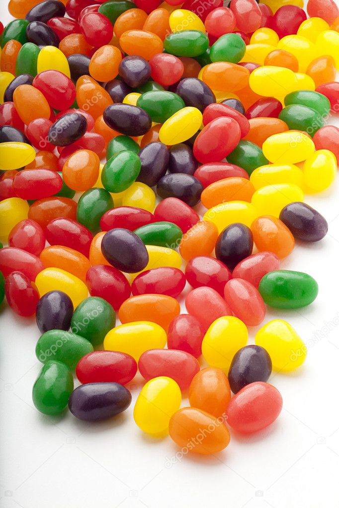 large number of childrens candy on white background