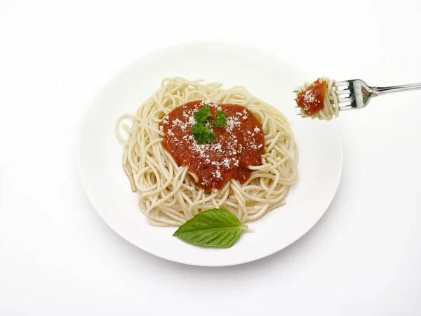 Plato de espaguetis con salsa de tomate —  Fotos de Stock