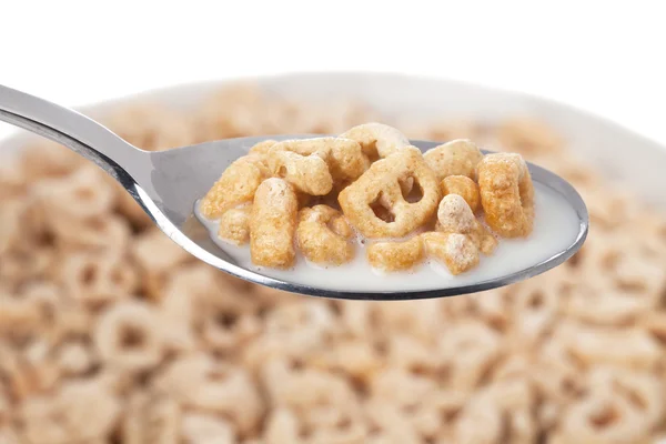 Spoon of alphabet cereals — Stock Photo, Image