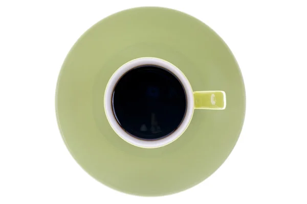 Blick von oben auf grüne Tasse und Untertasse — Stockfoto