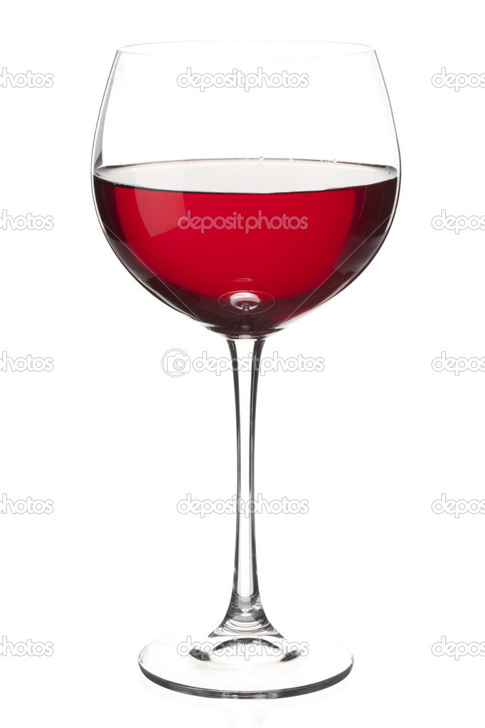Red wine over white background