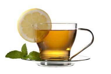 Limonlu ve naneli bir fincan çay.