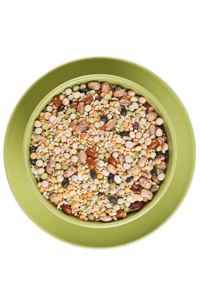 Assorted beans in green bowl — Stock Photo, Image