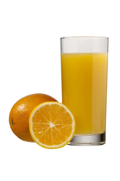 Апельсиновый сок и кусок апельсина — стоковое фото