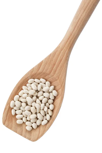 Wooden spoon with white beans — Stock Photo, Image