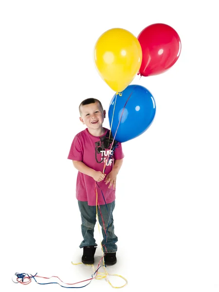 可爱的男孩很高兴与气球 — 图库照片