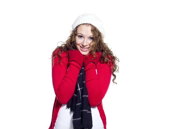 Vrolijke jonge vrouw in winterkleren — Stockfoto