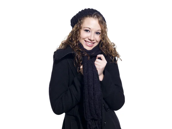 Portrait of a happy female in winter clothes — Stock Photo, Image