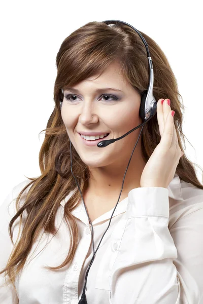 Vrouw met headset — Stockfoto