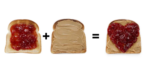 Bread toast with jam and peanut butter spread — Stock Photo, Image