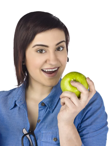 Leuke vrouw met groene apple — Stockfoto