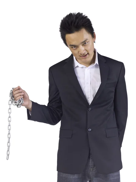 A frustrated businessman with chain — Stock Photo, Image