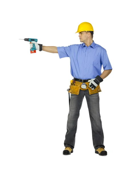 Construction worker with drill machine — Stock Photo, Image