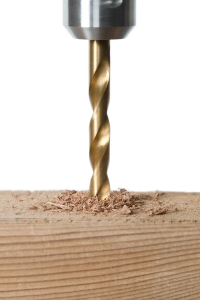 Drilling hole on a wood — Stock Photo, Image