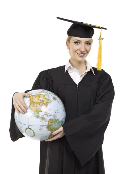 Feminino graduado com globo — Fotografia de Stock