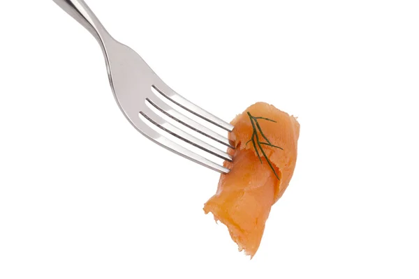 Fresh salmon on a fork — Stock Photo, Image