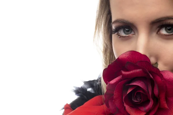 Cropped image of a young woman with rose — Stock Photo, Image