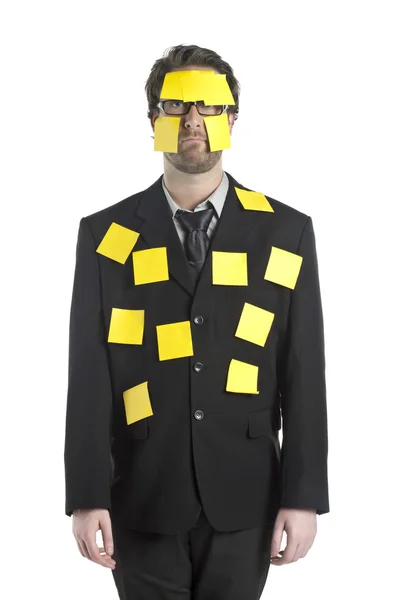 Businessman with yellow sticky notes — Stock Photo, Image