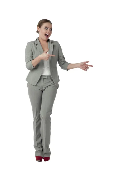 Affärskvinna pekar med händerna — Stockfoto