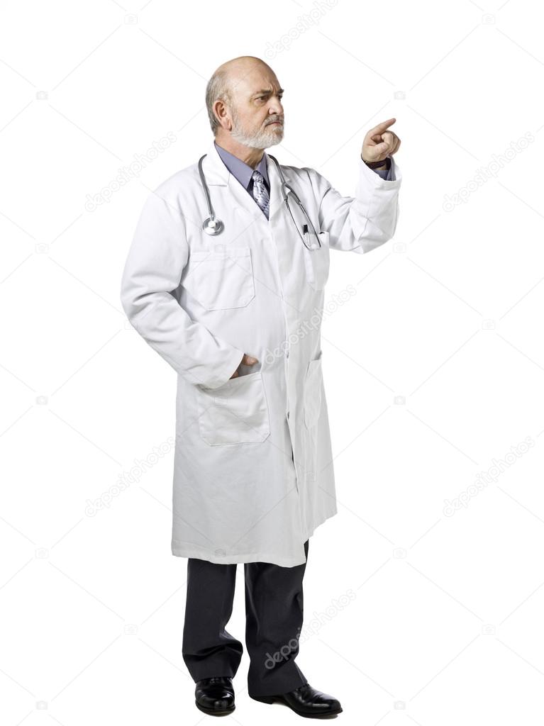 a male doctor pointing to the side