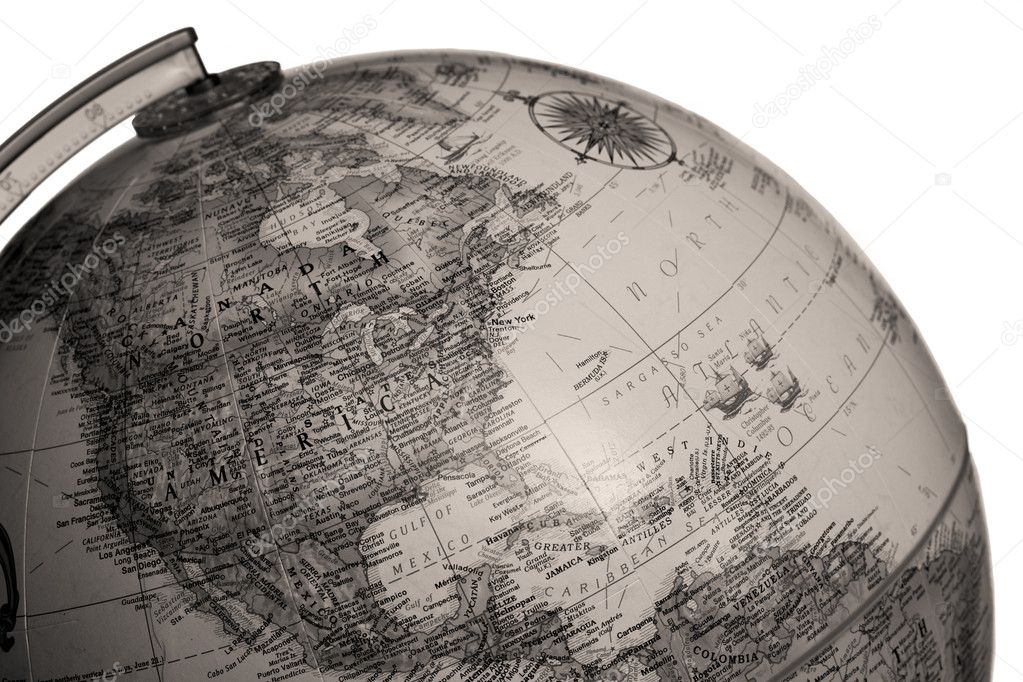 black and white image of the globe