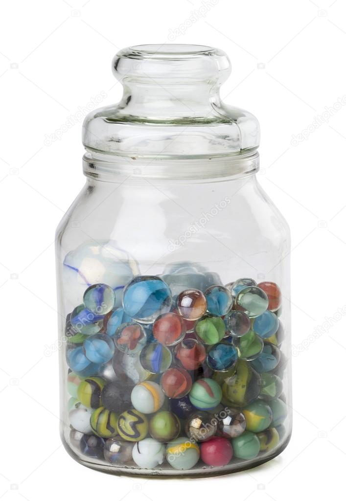 assorted marbles on jar