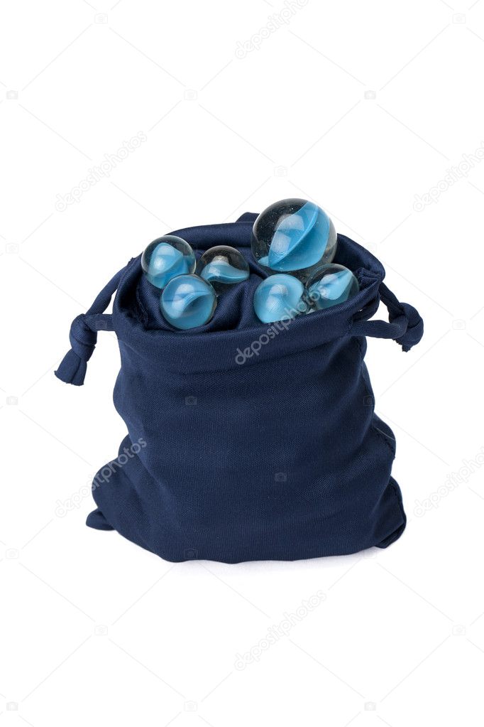 blue bag with marbles