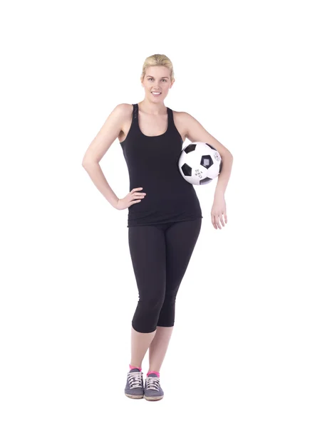 Žena s soccerball — Stock fotografie