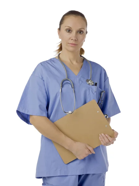 Female doctor holding clip board — Stock Photo, Image