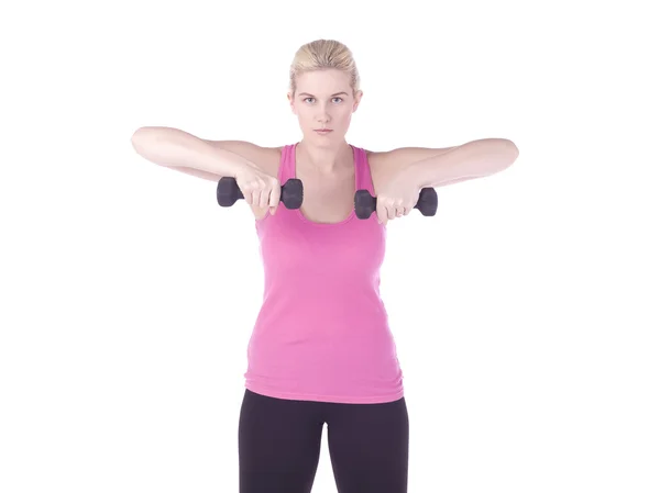 Woman with dumbbells — Stock Photo, Image