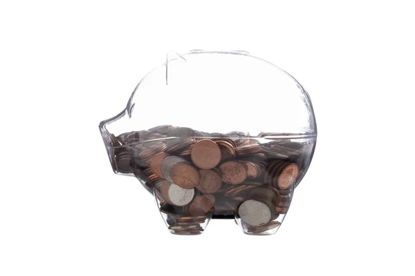 Clear piggy bank with coin — Stock Photo, Image