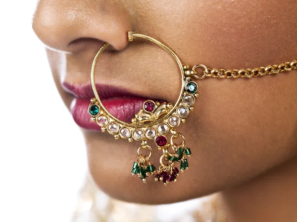 Close up shot of a nose ring — Stock Photo, Image