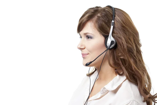 Female call center agent side view — Stock Photo, Image