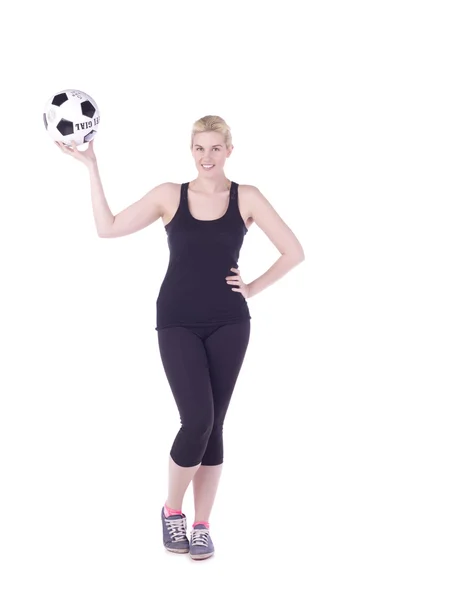 Femme avec ballon de football — Photo