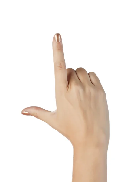 En hand gesturing bokstaven l — Stock fotografie