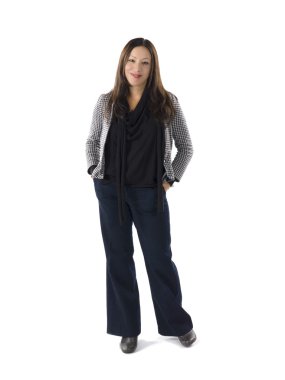 Bayan Beyaz bir arka plan üzerinde ayakta