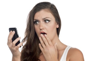 şaşırtıcı genç kadın, cep telefonu