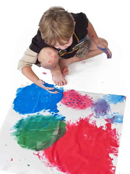 Vista de ángulo alto de un niño haciendo pintura —  Fotos de Stock