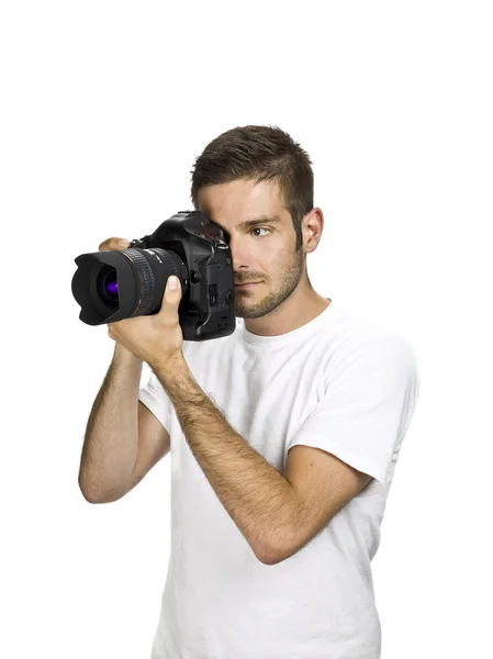 Fotograaf die een camera vasthoudt — Stockfoto