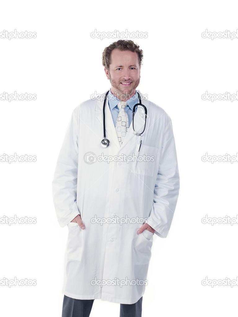 smart young doctor smiling with hands in pocket