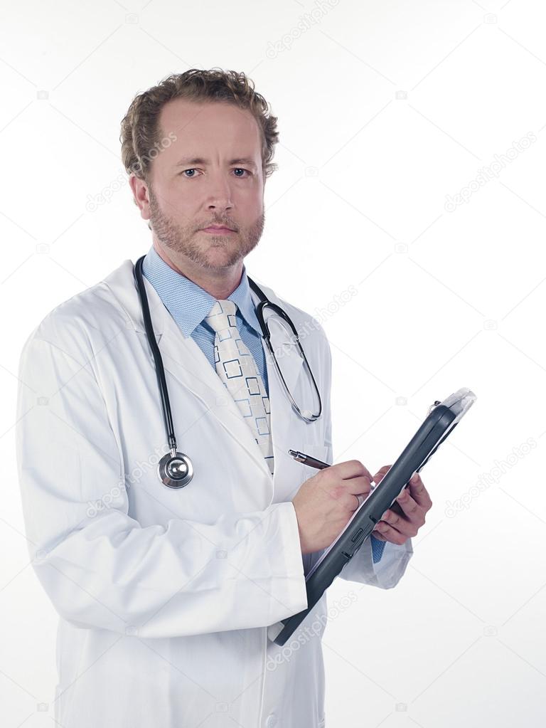 young doctor making reports