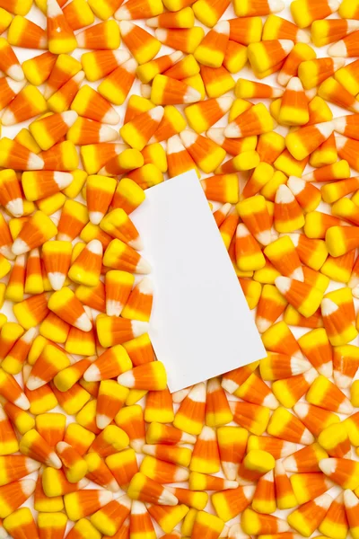 Candy corns with placard — Stock Photo, Image