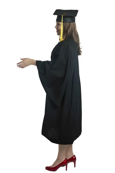 Graduating woman with a handshake — Stock Photo, Image