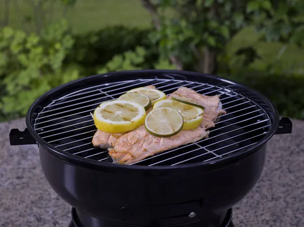 Grilling salmon — Stock Photo, Image