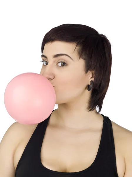 Girl blowing bubble — Stock Photo, Image