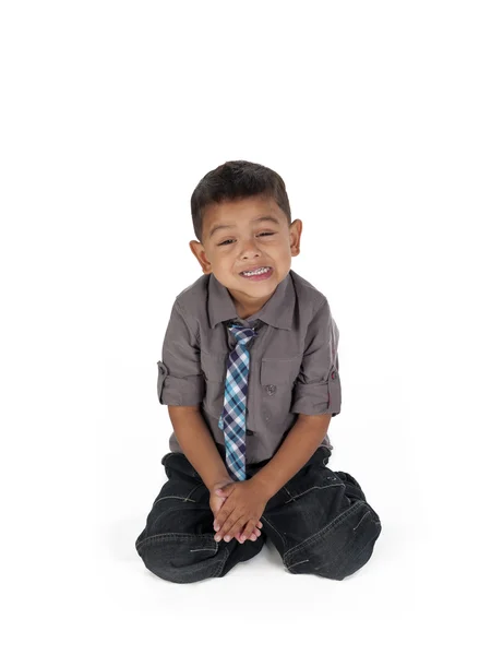 Asian boy making a face over white background — Stock Photo, Image