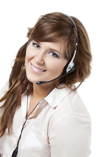 Sorrindo operador de telefone de apoio — Fotografia de Stock