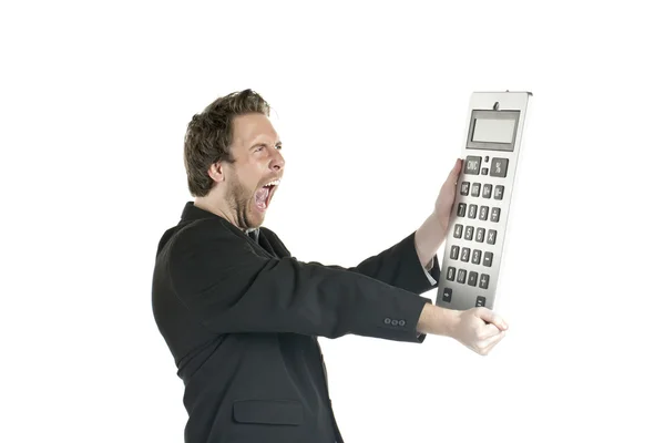 Zakenman met gigantische calculator — Stockfoto